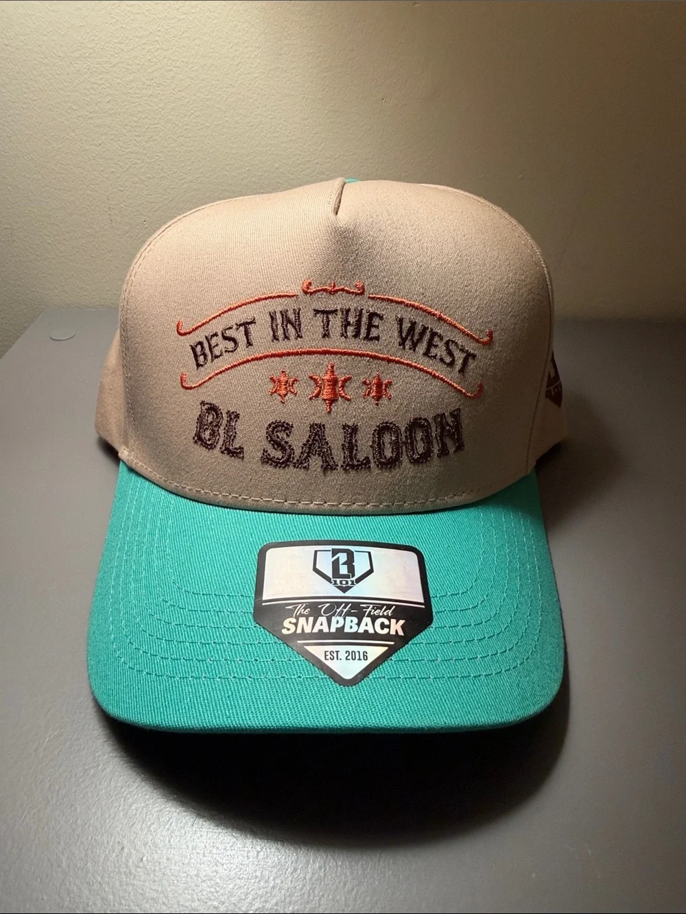 Best in the West BL Saloon Kids Two-Tone Snapback Hat - Beige & Teal